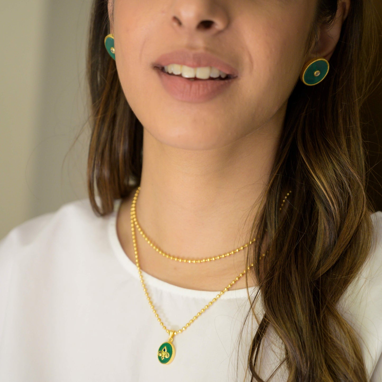 In Her Footsteps Necklace | Gold Plated Green Onyx