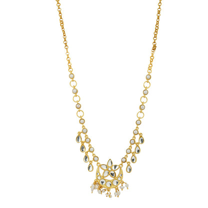 Chaand Phool Necklace | Gold Plated Mirror Polki