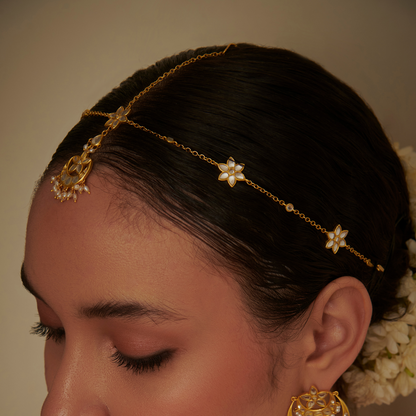 Chaand Phool Maang Teeka | Gold Plated Mirror Polki