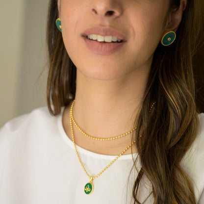 In Her Footsteps Necklace | Gold Plated Green Onyx