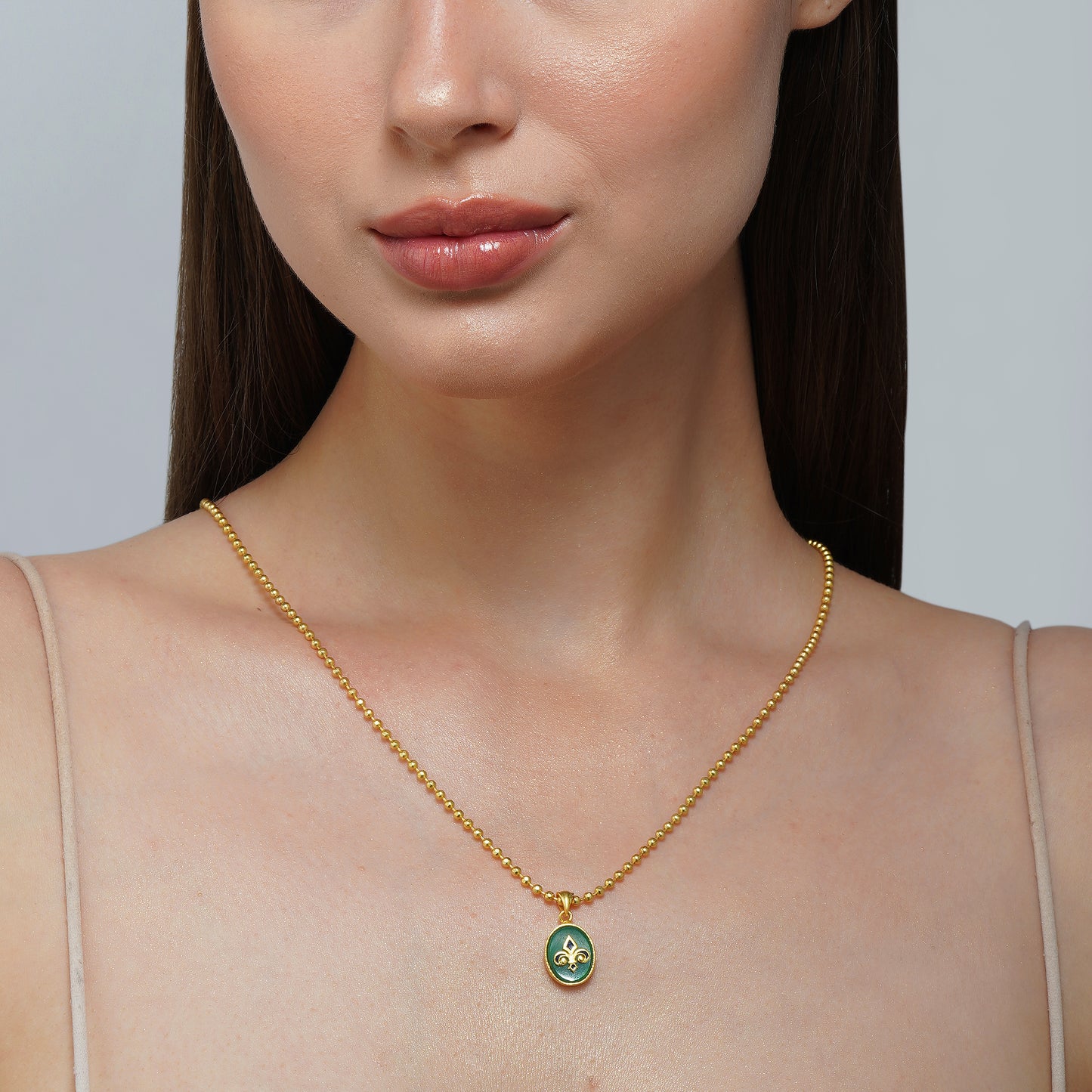 In Her Footsteps Necklace | Gold Plated Green Onyx