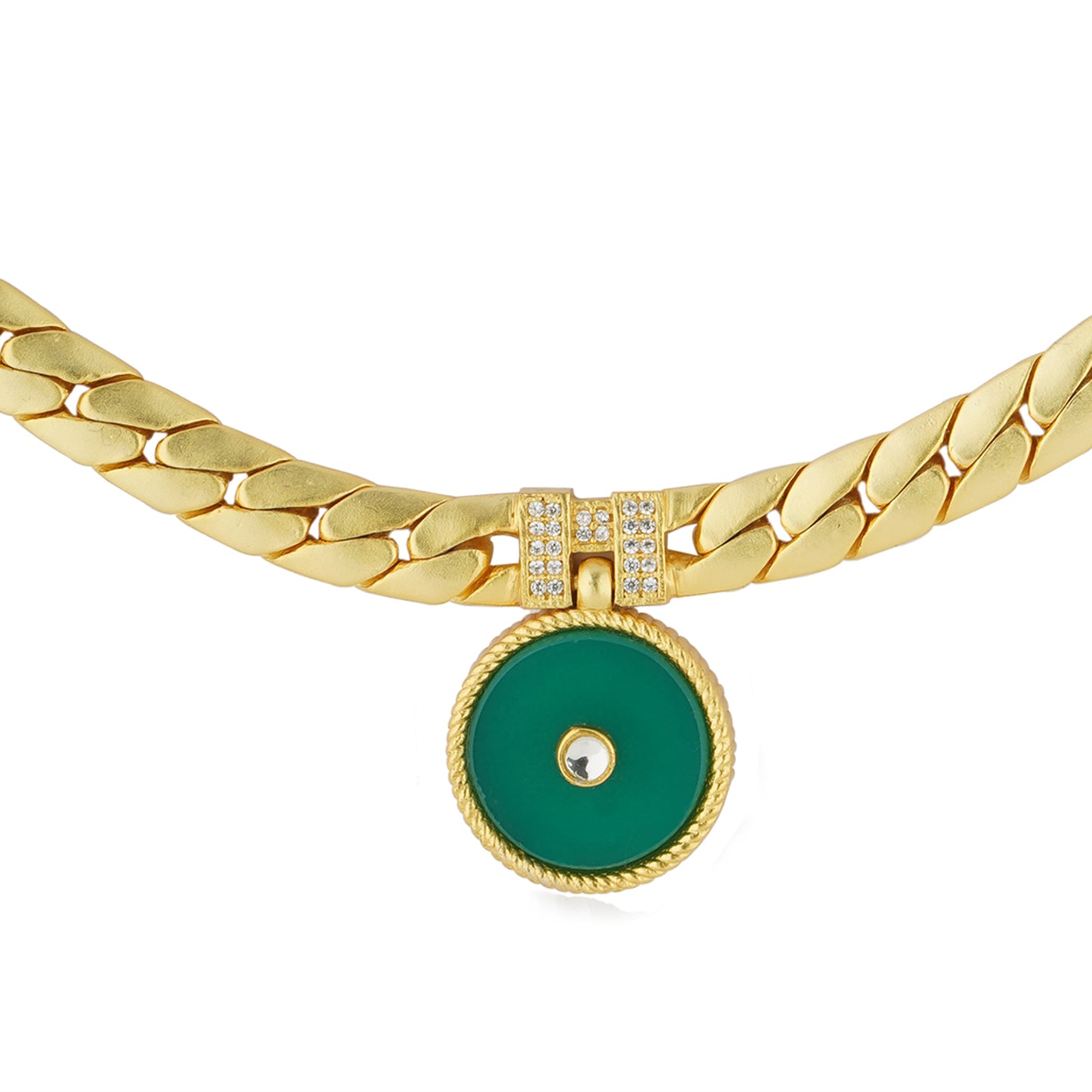Modern Begum Necklace | Gold Plated Green Onyx