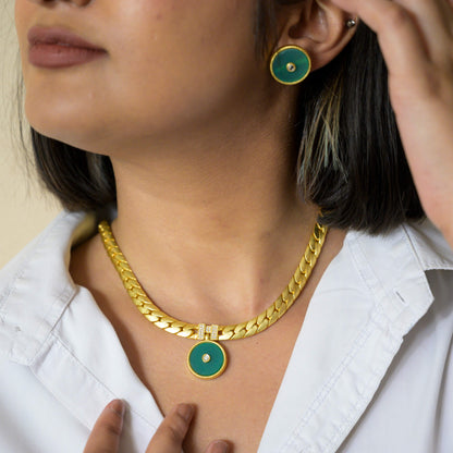 Modern Begum Necklace | Gold Plated Green Onyx