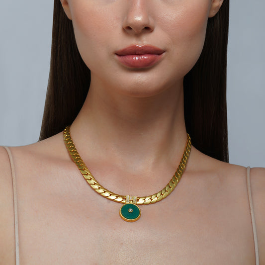 Modern Begum Necklace | Gold Plated Green Onyx