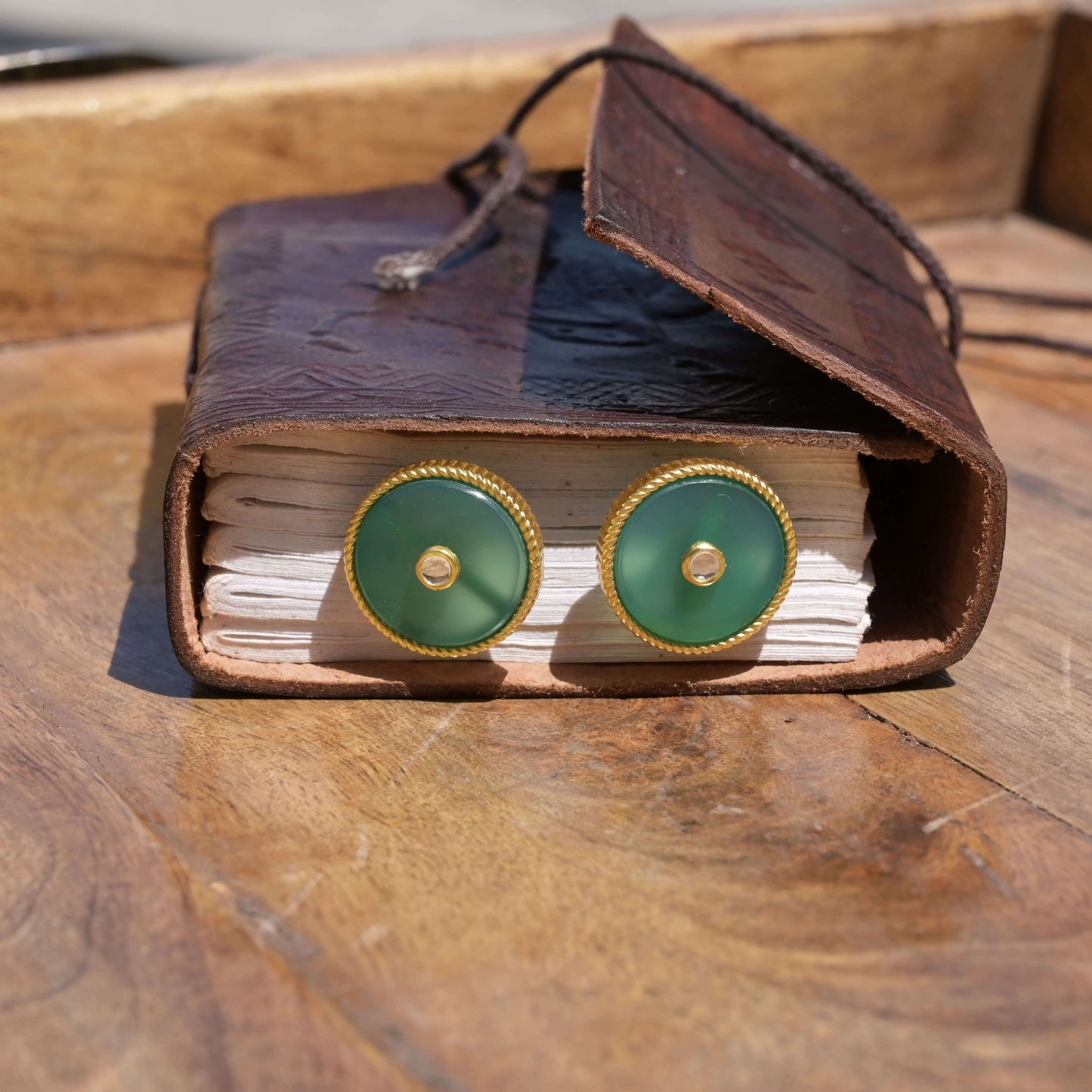 Modern Begum Studs | Gold Plated Green Onyx