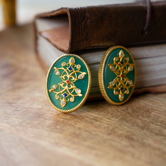 Reflection of You Stud Earrings | Gold Plated Green Onyx