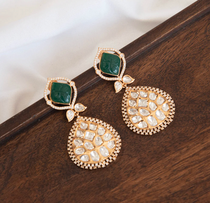 Gauhar Green Kundan Earrings
